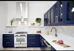 Kitchen Interior With White Top And Blue Bottom