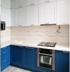 Kitchen Interior With White Top And Blue Bottom