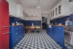 Kitchen design blue refrigerator