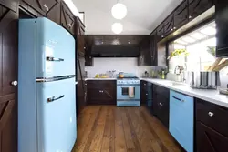 Kitchen design blue refrigerator