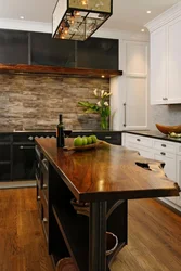 Black Kitchen With Wood Interior Design