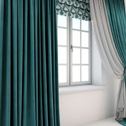 Emerald curtains in the kitchen interior