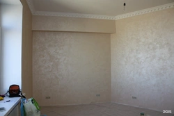 Wet silk decorative plaster photo in the living room interior photo
