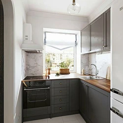 Corner Kitchen Design With Refrigerator And Window