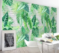 Bedroom design wallpaper leaves