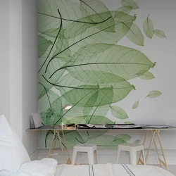 Дизайн спальни обои листья