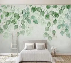Дизайн спальни обои листья