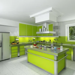 Kitchen design with light green furniture