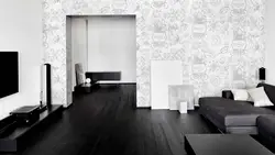 Gray wallpaper on the living room wall photo