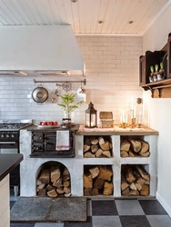 Kitchen layout in a house with a stove photo