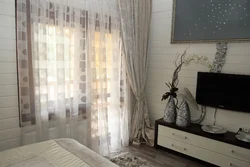 Tulle in the bedroom in a modern style without curtains photo