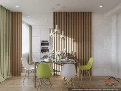 Kitchen interior with wooden slats