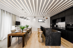 Kitchen Interior With Wooden Slats