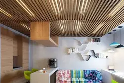 Kitchen interior with wooden slats