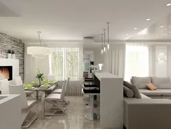 Design Of Living Room With Kitchen 32 Sq.M.