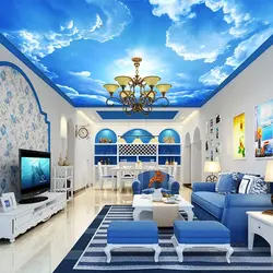 Bedroom with blue ceiling design