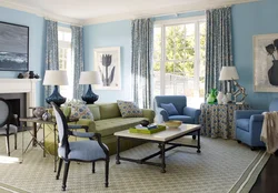 Сочетание голубого цвета в интерьере гостиной фото