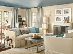 Combination Of Blue Color In The Living Room Interior Photo