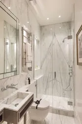 Bathroom design with shower and toilet in marble