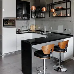 Кухни бело черные с барной стойкой фото дизайн