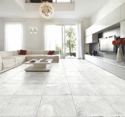 White interior kitchen with living room with porcelain stoneware