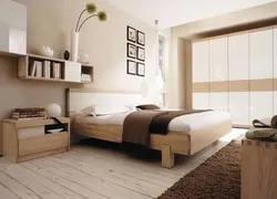Interior of a wooden bedroom in light colors