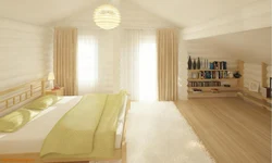 Интерьер деревянной спальни в светлых тонах