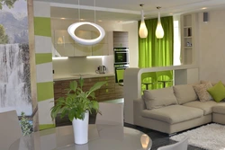 Green kitchen living room photo