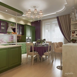 Green Kitchen Living Room Photo