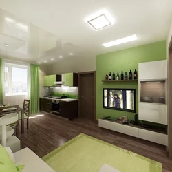 Green kitchen living room photo