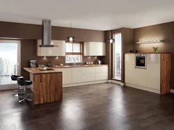 Dark floors and light walls in the kitchen interior