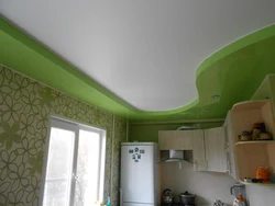 White suspended ceiling in the kitchen design