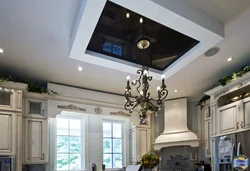 White suspended ceiling in the kitchen design