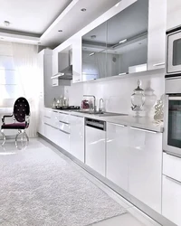 Дизайн кухни в серо белых тонах в современном стиле