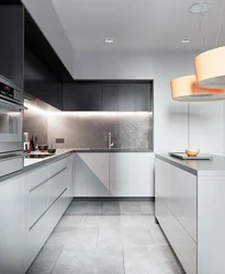Kitchen design in gray and white tones in a modern style