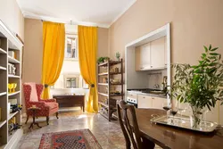 Yellow Curtains In The Kitchen Interior Photo