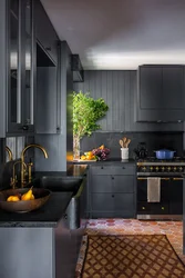 Интерьер кухни в черно сером цвете