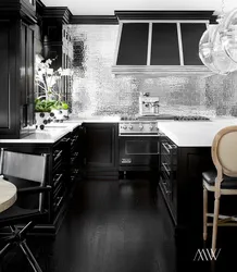 Kitchen Interior In Black And Gray Color