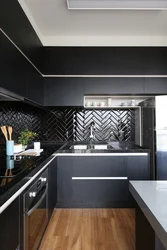 Kitchen interior in black and gray color