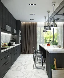 Kitchen interior in black and gray color