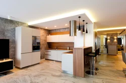 L-shaped living room kitchen design