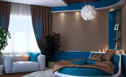 Бежево синяя спальня фото