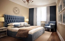 Beige blue bedroom photo