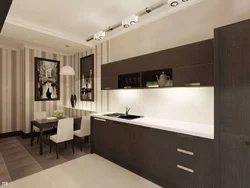 Dark floor kitchen living room design