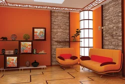Living room interior in terracotta colors