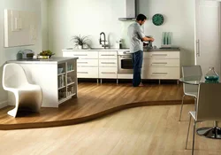 Combined flooring kitchen living room design