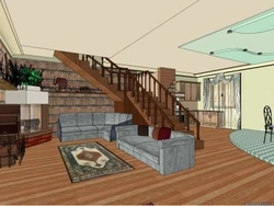 Living room kitchen design with stairs in a modern style