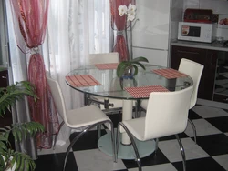 Table in a small kitchen design photo Khrushchev