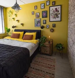 Bedroom With Yellow Wallpaper Photo