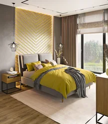 Bedroom With Yellow Wallpaper Photo